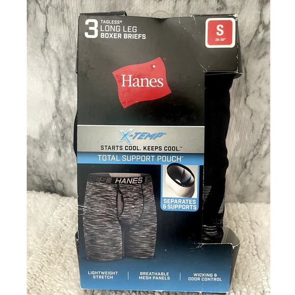 Mens 3-Pack Hanes X-Temp Support Pouch Tagless Boxer Briefs Regular Length Small - Picture 1 of 1